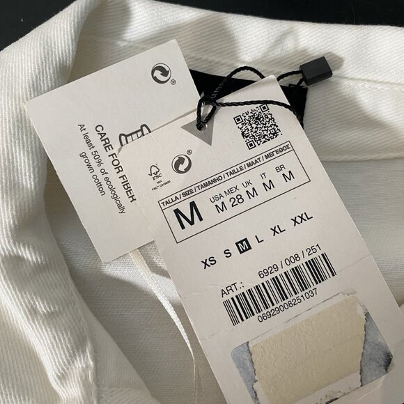 ZARA White Denim Mini Polo Dress M Preppy Minimalist Clean Girl Collared Pockets - Picture 16 of 16